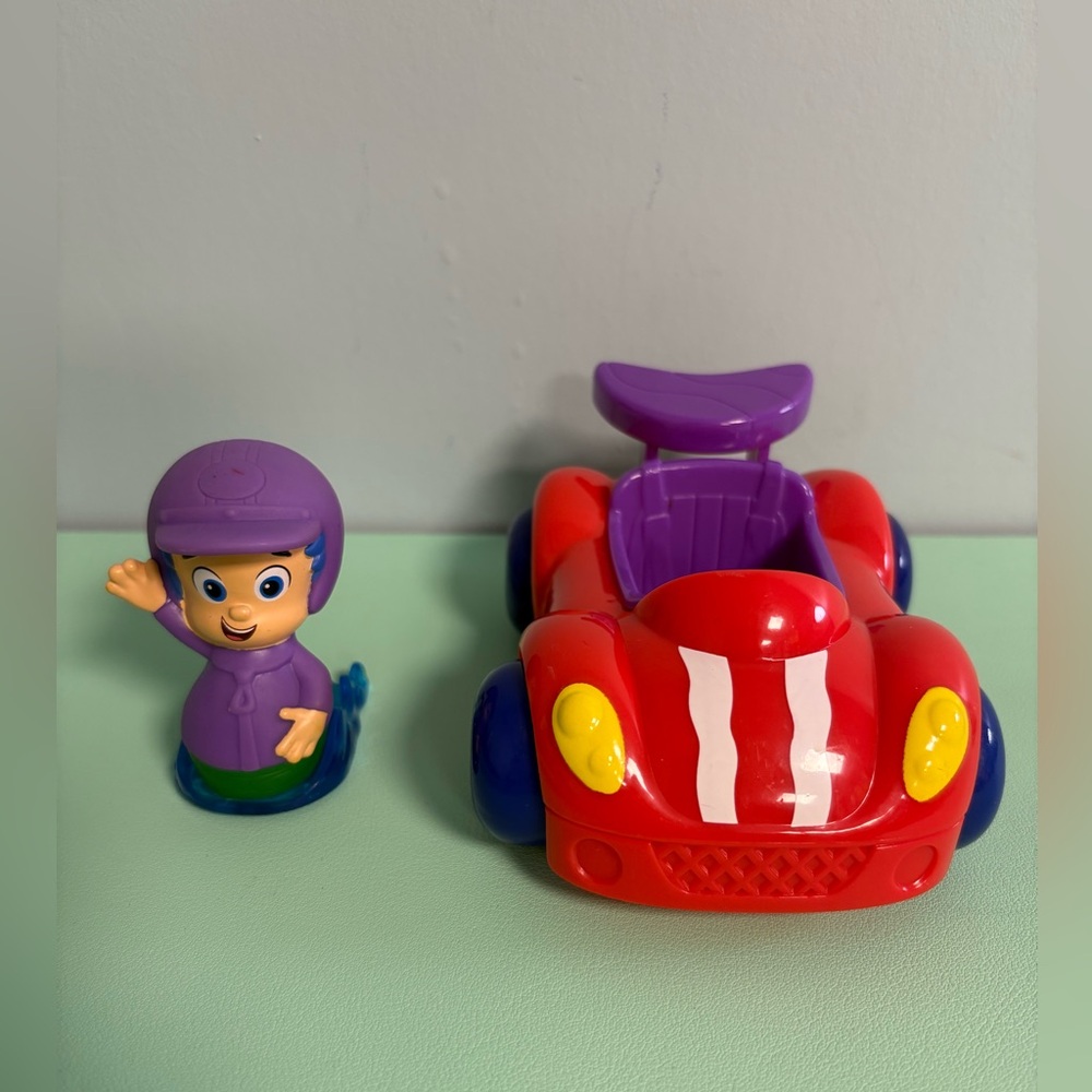 Nickelodeon 2012 Bubble Guppies Gil Figure With Red Race Car, Kids Toy Vehicle